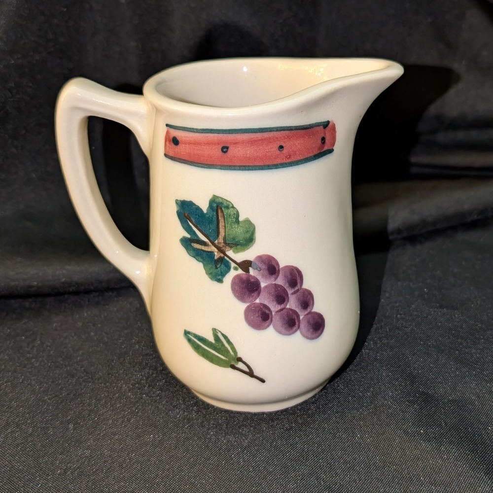 Vintage 1994 Hartstone Pottery Small Pitcher Fruit Design Creamer Syrup Decor